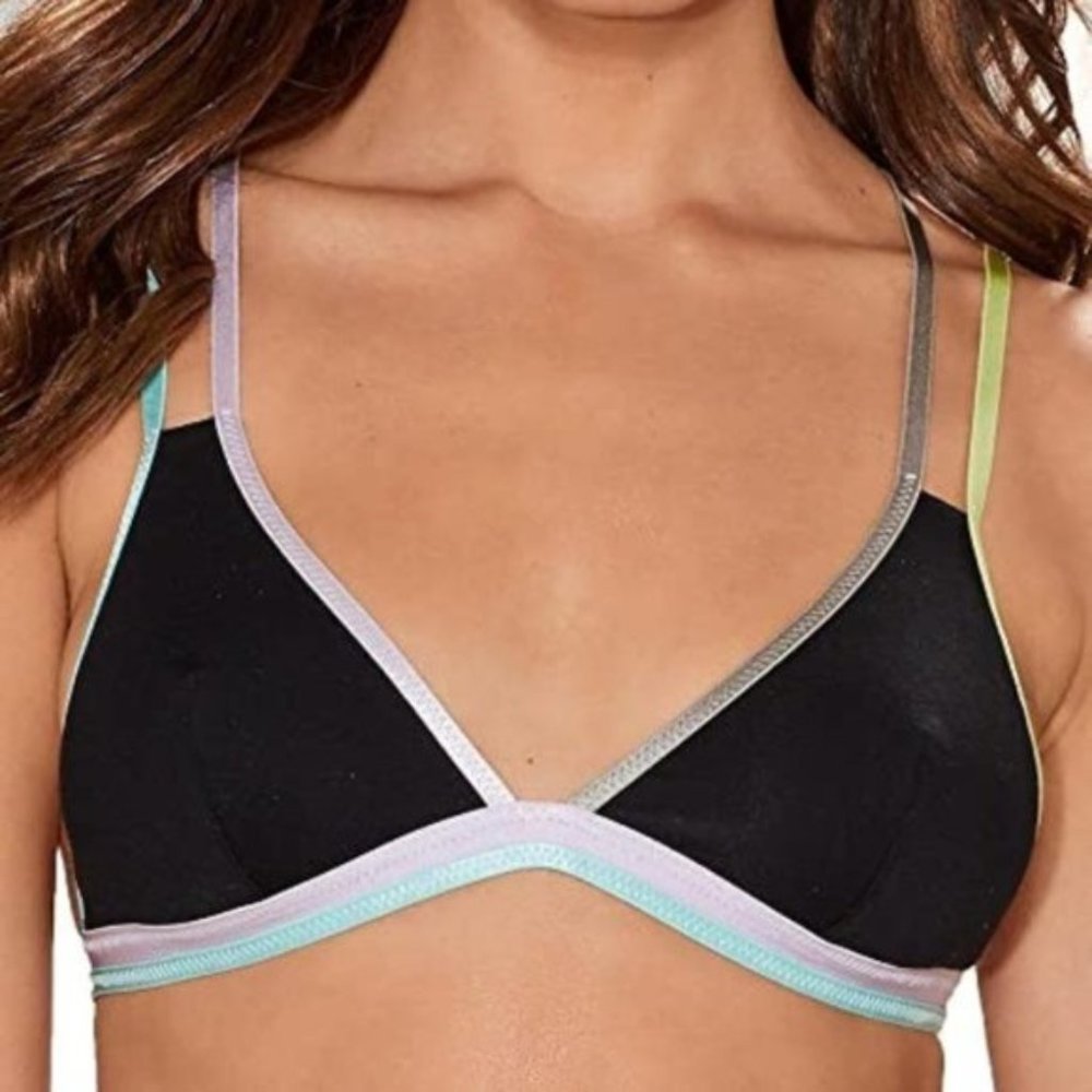 NWT Free People Black Bralette with Pastel Trim